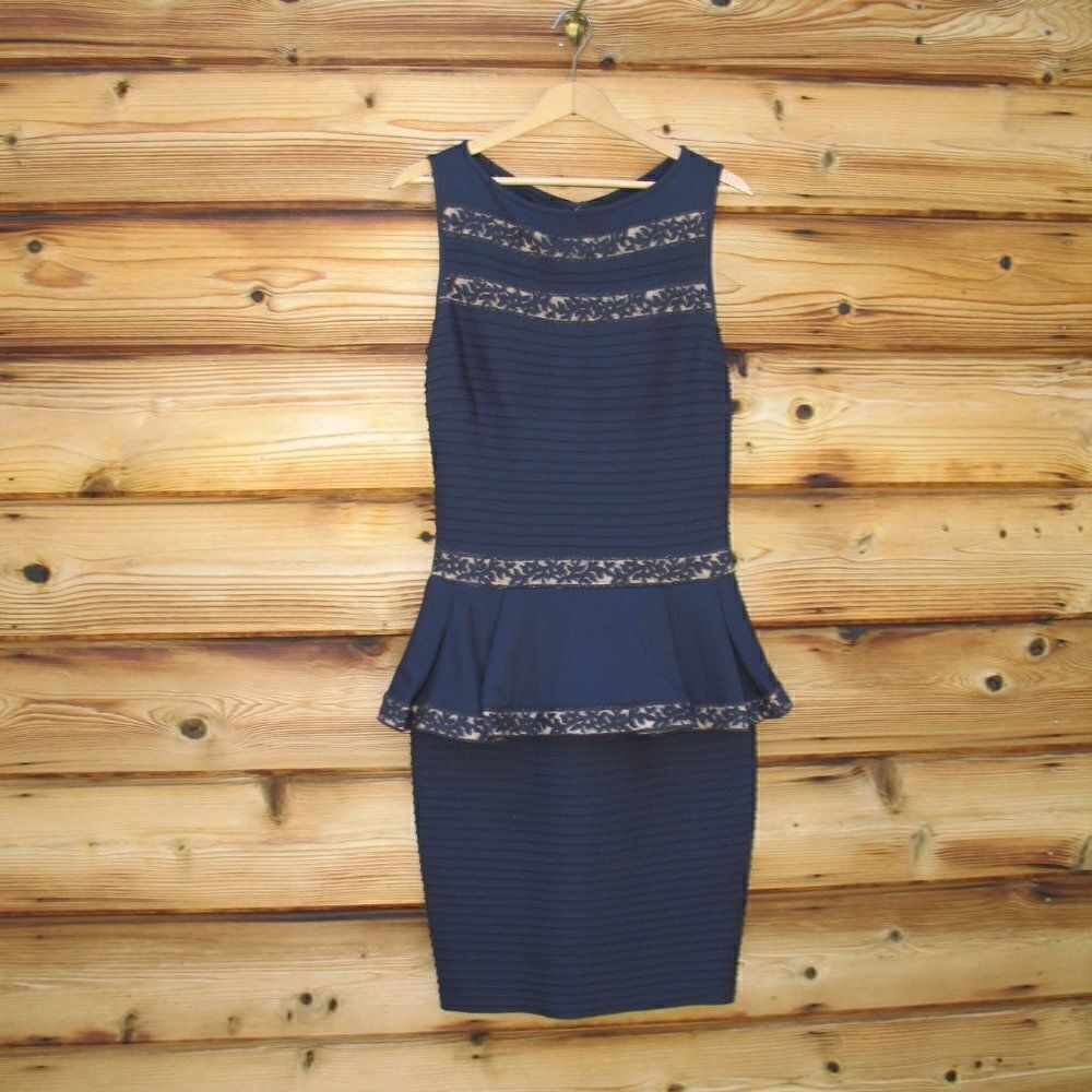 Tadashi Shoji Blue Pleated Peplum Dress - Picture 3 of 8